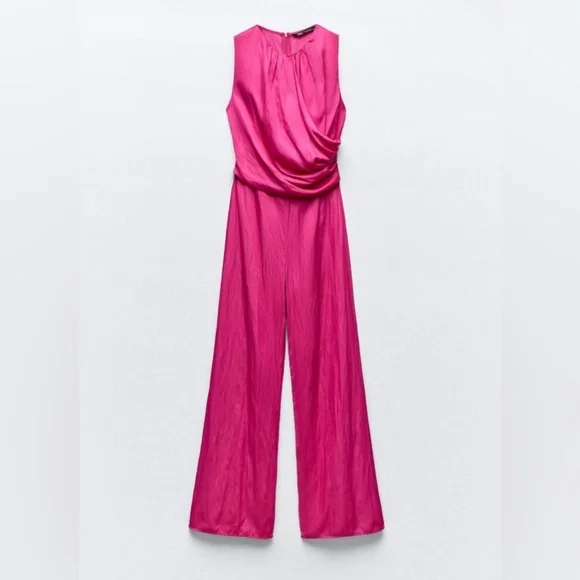 Zara gathered waist Satin Effect Jumpsuit - Picture 2 of 6